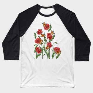 Poppies And Butterflies Baseball T-Shirt